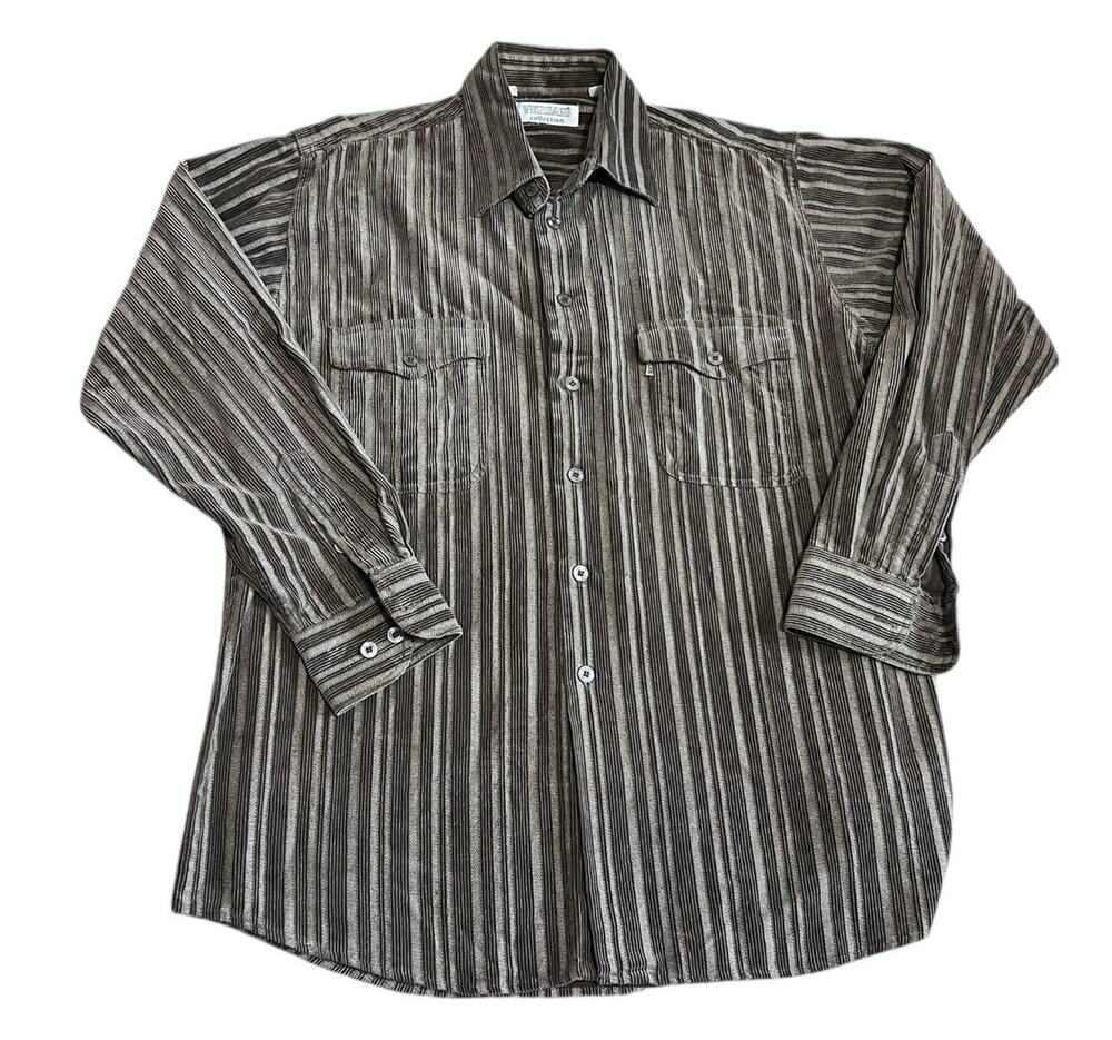 Versani Vintage 90s Y2K Striped Corduroy Button Down Long Sleeve Shirt Mens M